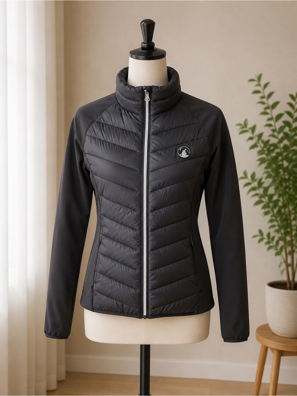 Women Quilted Hybrid Jacket — Black